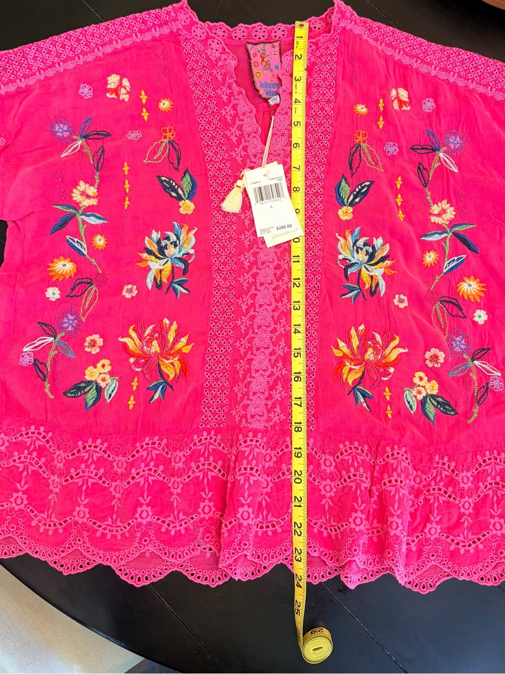 Johnny Was Hot Pink Eyelet Embroidered Top